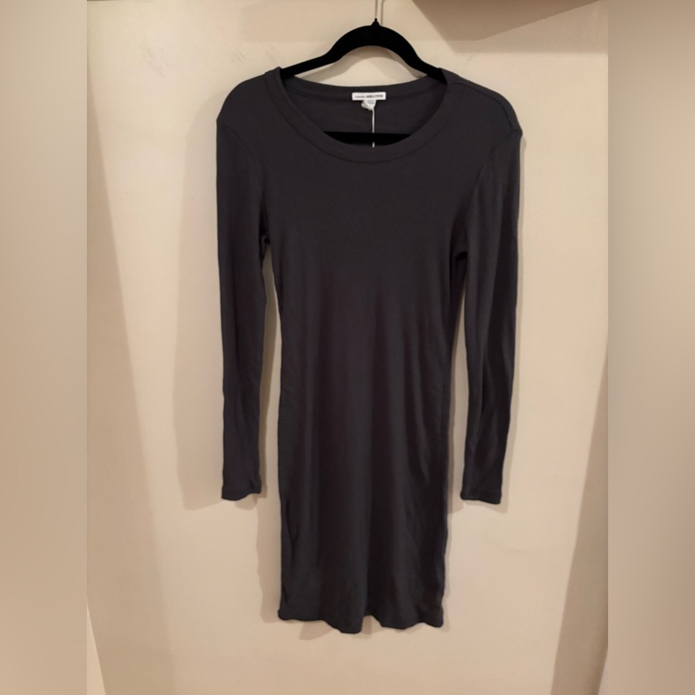 James Perse Charcoal Gray Crew Neck Ribbed long sleeve Knit Midi Dress Sz.2(M)